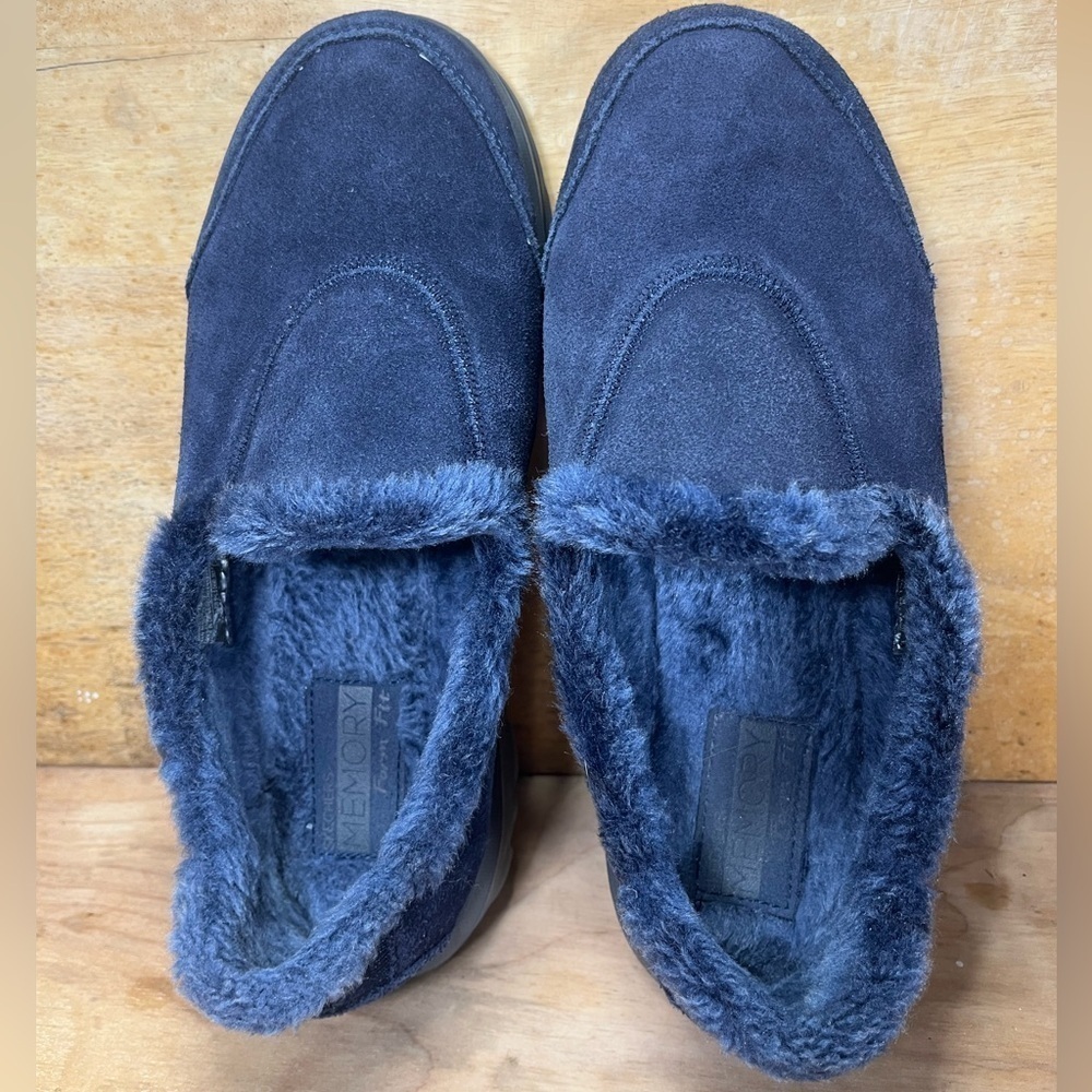 Skechers Go Walk Womens Size 8 Extra Wide Slip On Faux Fur Lined Shoes Blue - Picture 6 of 8
